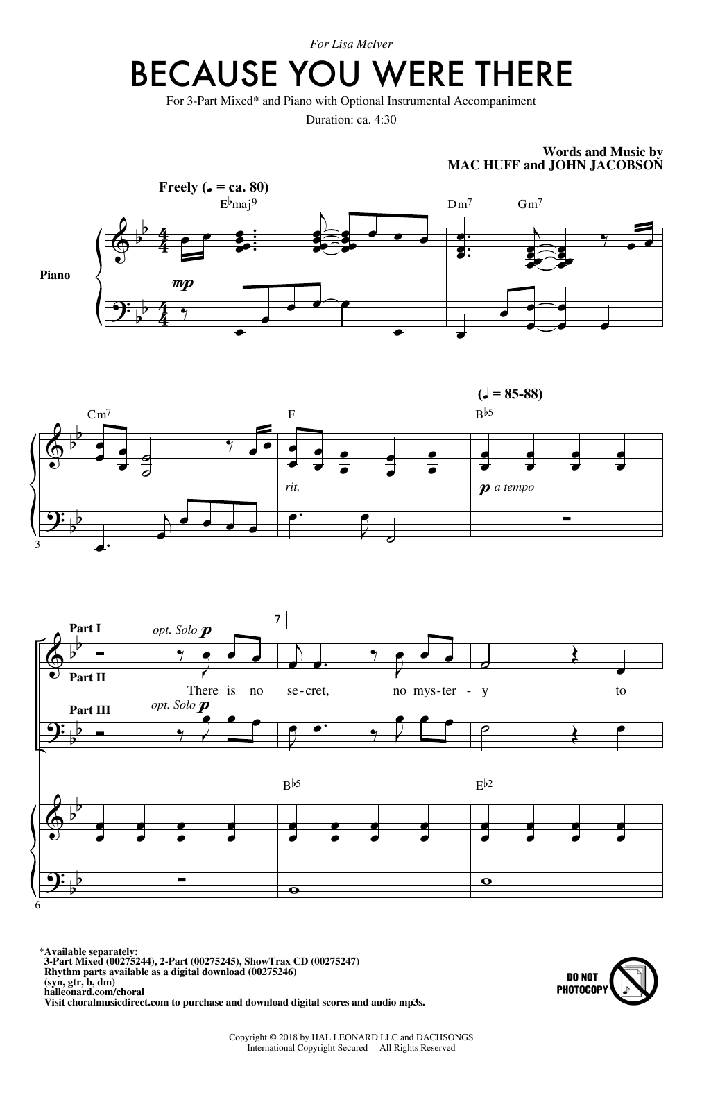 Download Mac Huff Because You Were There Sheet Music and learn how to play 2-Part Choir PDF digital score in minutes