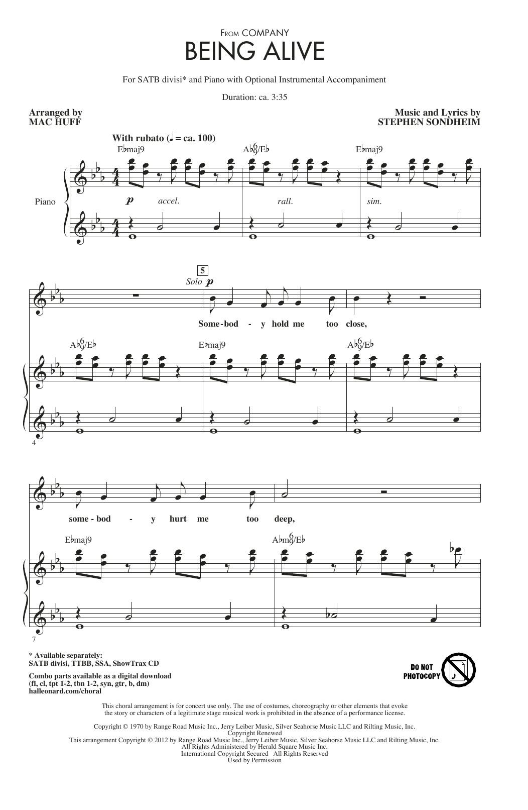 Download Stephen Sondheim Being Alive (arr. Mac Huff) Sheet Music and learn how to play SATB PDF digital score in minutes
