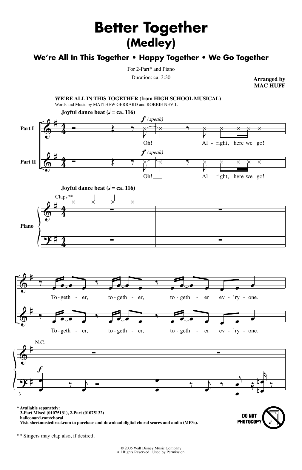 Download Mac Huff Better Together (Medley) Sheet Music and learn how to play 2-Part Choir PDF digital score in minutes