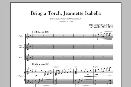 Download Traditional Bring A Torch, Jeannette, Isabella (arr. Mac Huff) Sheet Music and learn how to play SSA PDF digital score in minutes