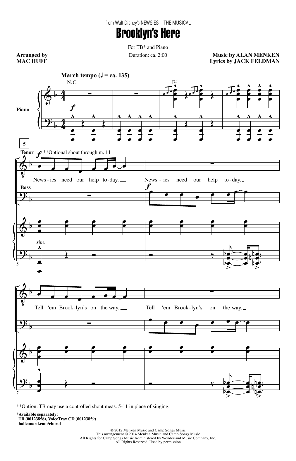 Download Alan Menken Brooklyn's Here (arr. Mac Huff) Sheet Music and learn how to play TB PDF digital score in minutes
