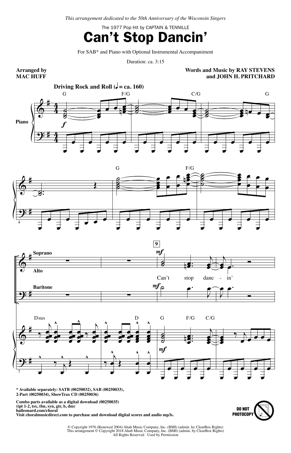 Download Mac Huff Can't Stop Dancin' Sheet Music and learn how to play SAB PDF digital score in minutes