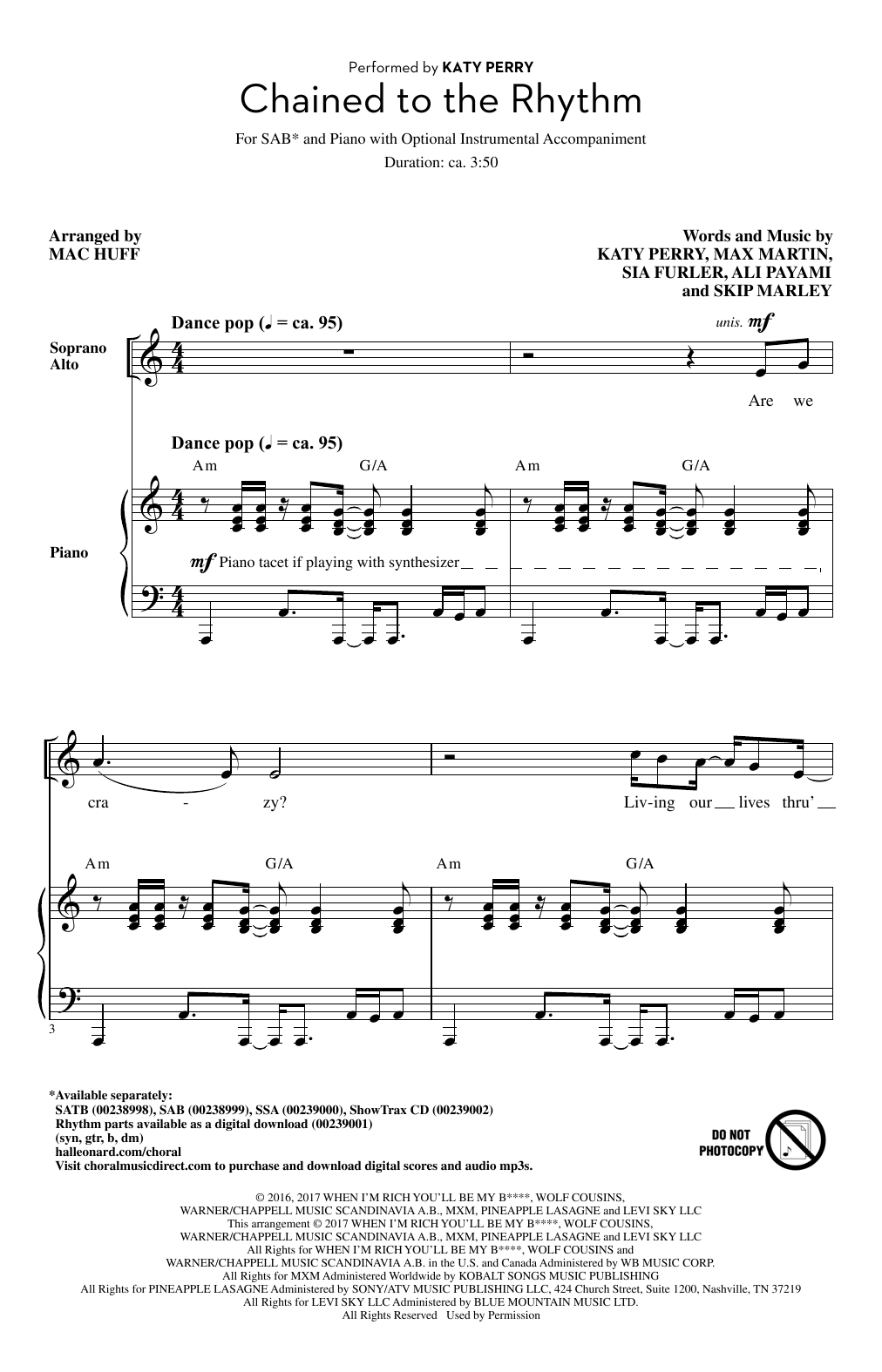 Download Mac Huff Chained To The Rhythm Sheet Music and learn how to play SSA PDF digital score in minutes