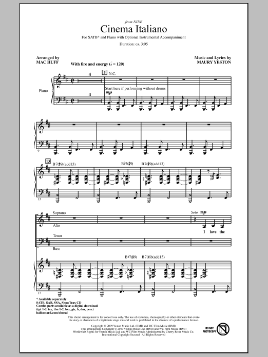 Download Mac Huff Cinema Italiano Sheet Music and learn how to play SATB Choir PDF digital score in minutes