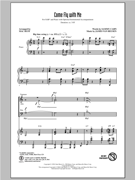 Download Frank Sinatra Come Fly With Me (arr. Mac Huff) Sheet Music and learn how to play TTBB PDF digital score in minutes