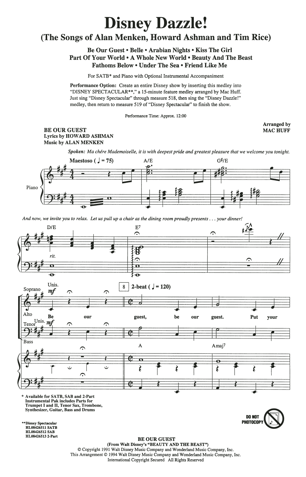 Download Mac Huff Disney Dazzle! (The Songs of Alan Menken, Howard Ashman and Tim Rice) (Medley) Sheet Music and learn how to play 2-Part Choir PDF digital score in minutes