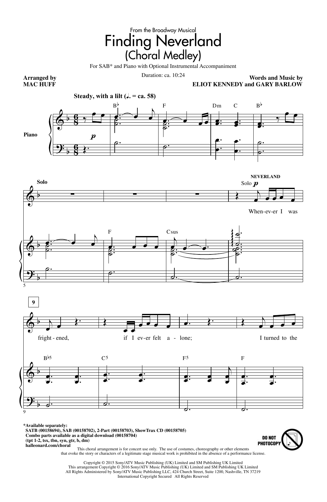 Download Mac Huff Finding Neverland (Choral Medley) Sheet Music and learn how to play SATB PDF digital score in minutes
