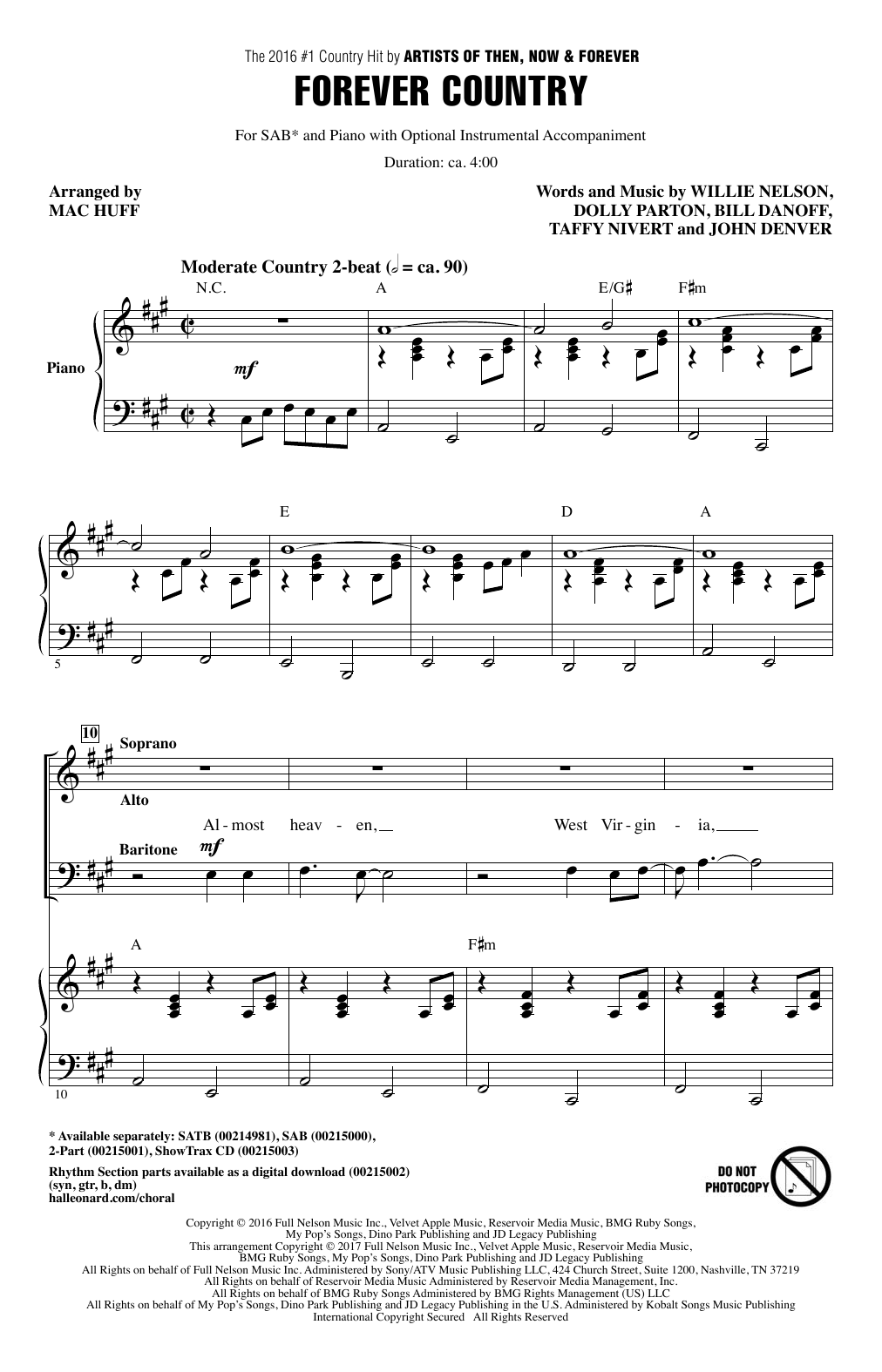 Download Mac Huff Forever Country Sheet Music and learn how to play 2-Part Choir PDF digital score in minutes