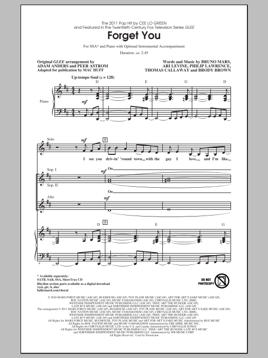 Download Glee Cast Forget You (arr. Mac Huff) Sheet Music and learn how to play SAB PDF digital score in minutes