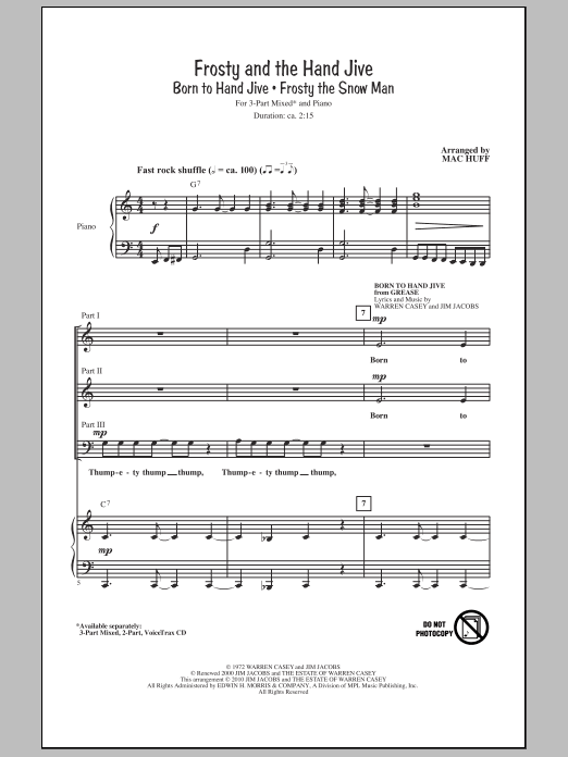 Download Mac Huff Frosty And The Hand Jive Sheet Music and learn how to play 2-Part Choir PDF digital score in minutes