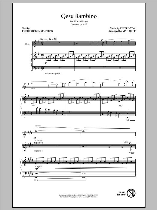 Download Pietro Yon Gesù Bambino (The Infant Jesus) (arr. Mac Huff) Sheet Music and learn how to play SSA PDF digital score in minutes