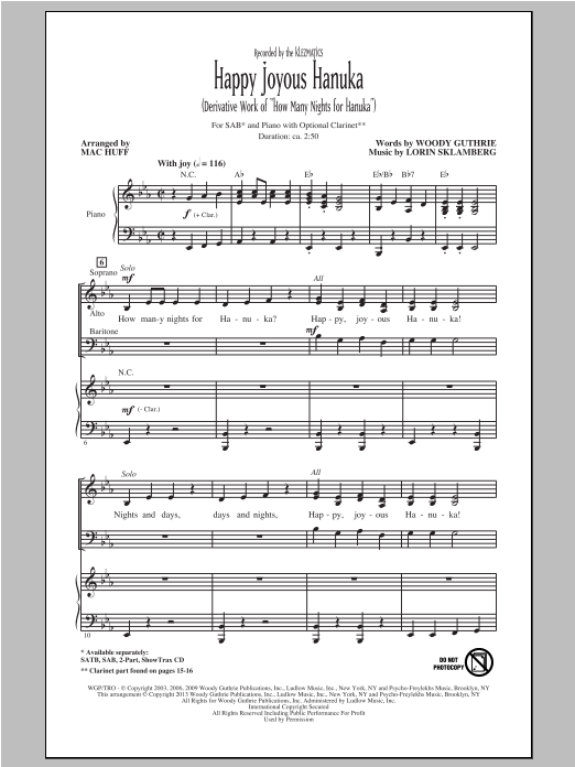 Download The Klezmatics Happy Joyous Hanuka (arr. Mac Huff) Sheet Music and learn how to play SATB PDF digital score in minutes