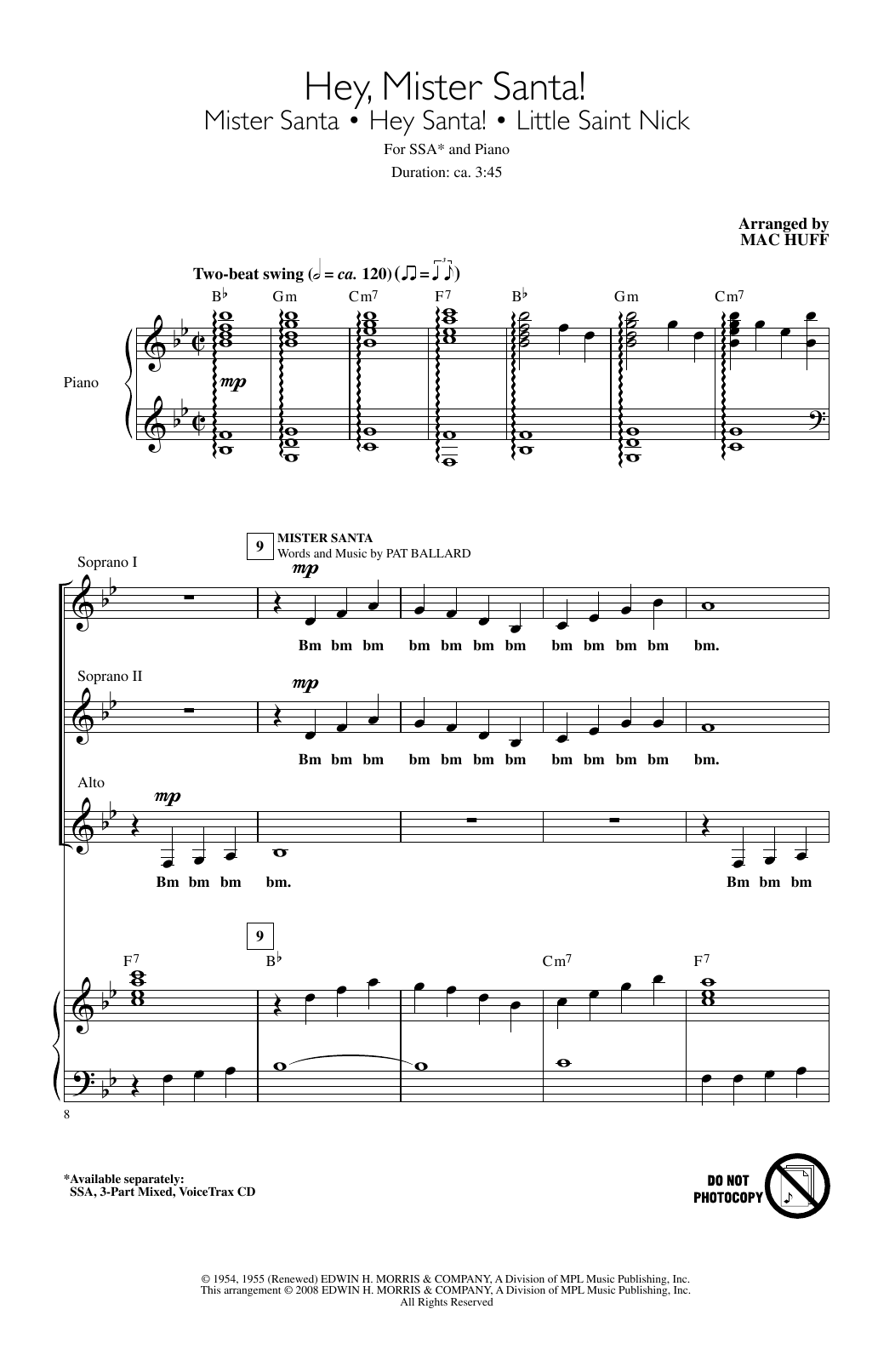 Download Mac Huff Hey, Mister Santa! Sheet Music and learn how to play 3-Part Mixed PDF digital score in minutes