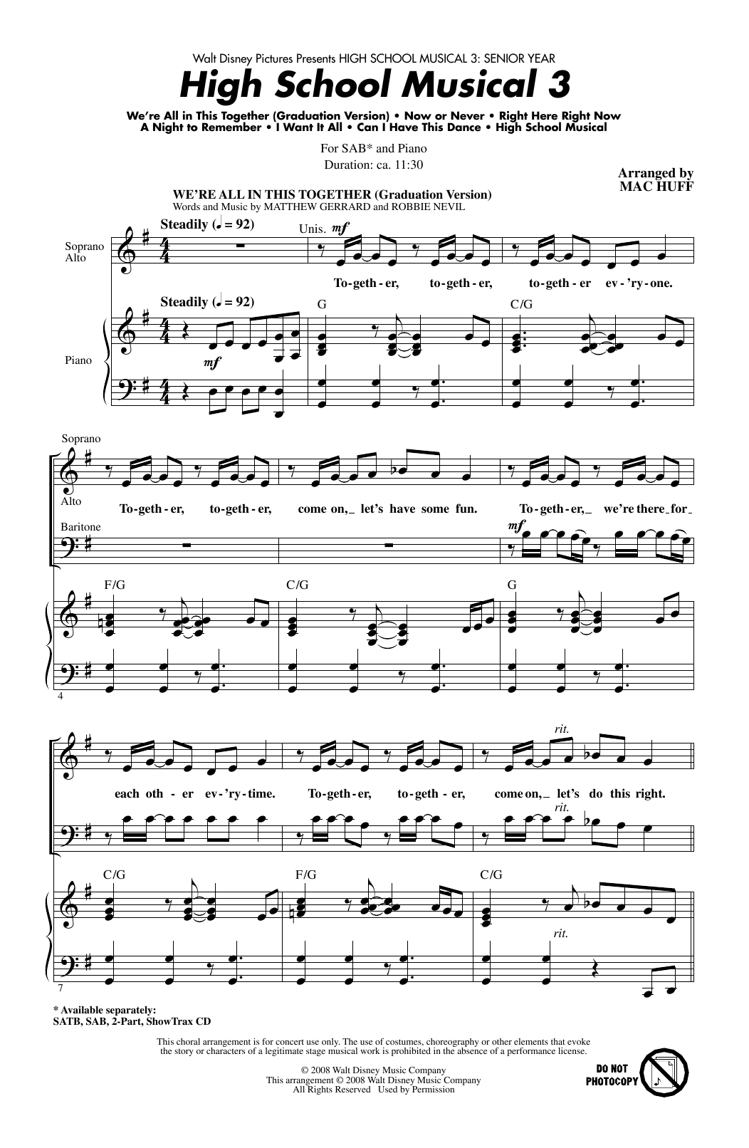 Download Mac Huff High School Musical 3 (Choral Medley) Sheet Music and learn how to play SAB PDF digital score in minutes