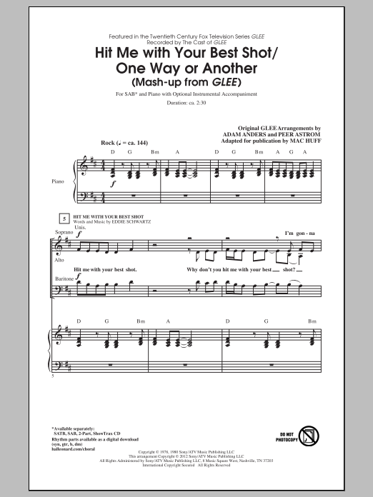 Download Pat Benatar Hit Me With Your Best Shot / One Way Or Another (arr. Mac Huff) Sheet Music and learn how to play 2-Part Choir PDF digital score in minutes