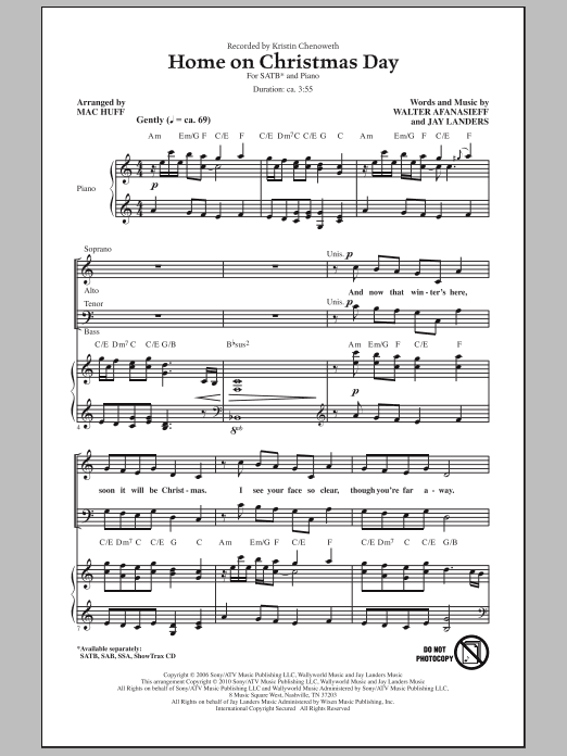 Download Mac Huff Home On Christmas Day Sheet Music and learn how to play SAB Choir PDF digital score in minutes