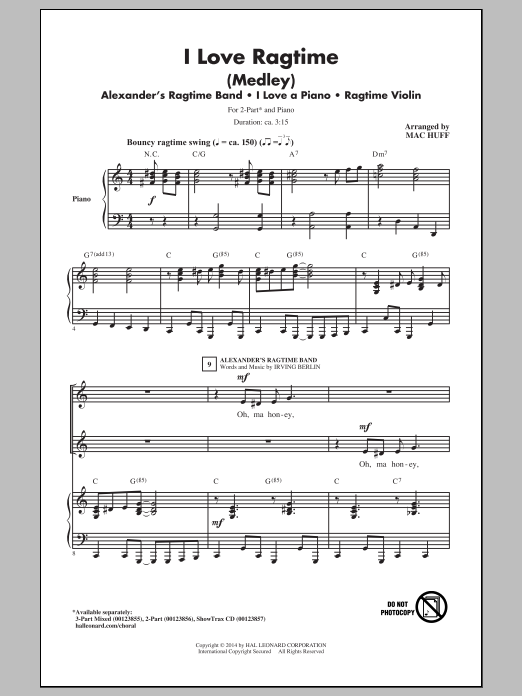 Download Mac Huff I Love Ragtime (Medley) Sheet Music and learn how to play 2-Part Choir PDF digital score in minutes