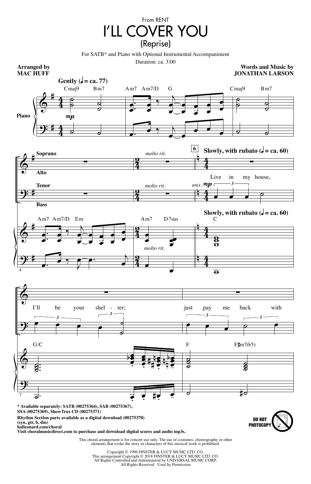 Download Mac Huff I'll Cover You (Reprise) Sheet Music and learn how to play SAB PDF digital score in minutes