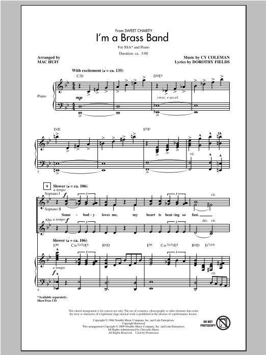 Download Cy Coleman I'm A Brass Band (from Sweet Charity) (arr. Mac Huff) Sheet Music and learn how to play SSA PDF digital score in minutes