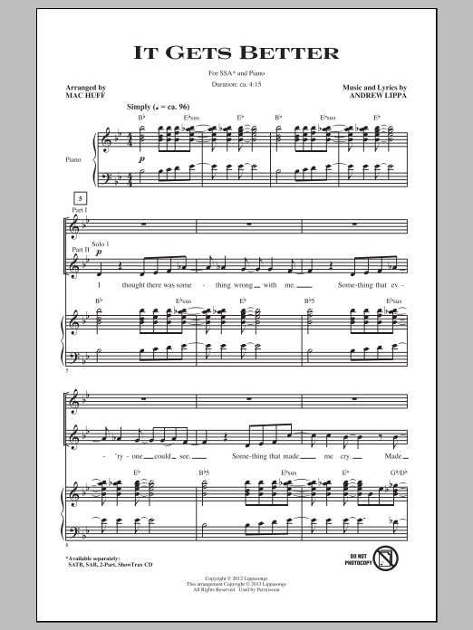 Download Mac Huff It Gets Better Sheet Music and learn how to play SAB PDF digital score in minutes