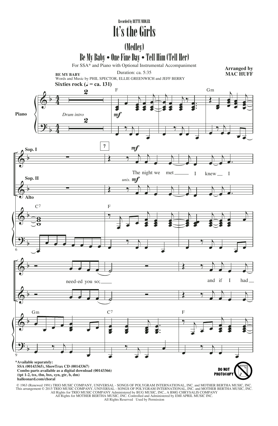 Download Mac Huff Be My Baby Sheet Music and learn how to play SSA PDF digital score in minutes