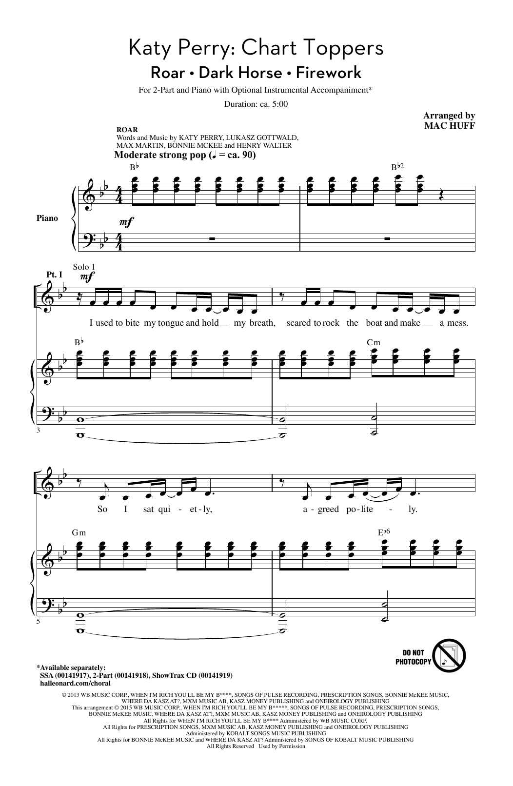 Download Mac Huff Katy Perry: Chart Toppers Sheet Music and learn how to play 2-Part Choir PDF digital score in minutes