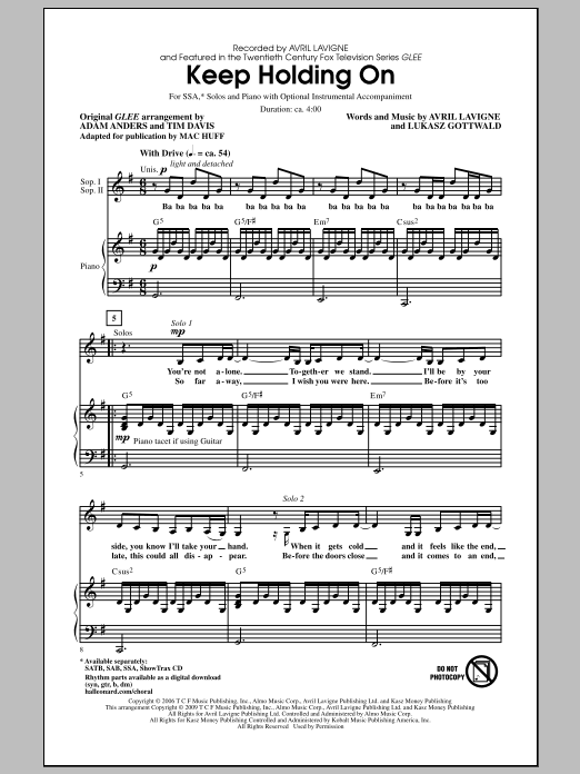 Download Mac Huff Keep Holding On Sheet Music and learn how to play SSA Choir PDF digital score in minutes
