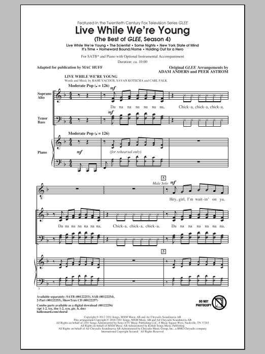 Download Mac Huff Live While We're Young (The Best of Glee Season 4) Sheet Music and learn how to play 2-Part Choir PDF digital score in minutes