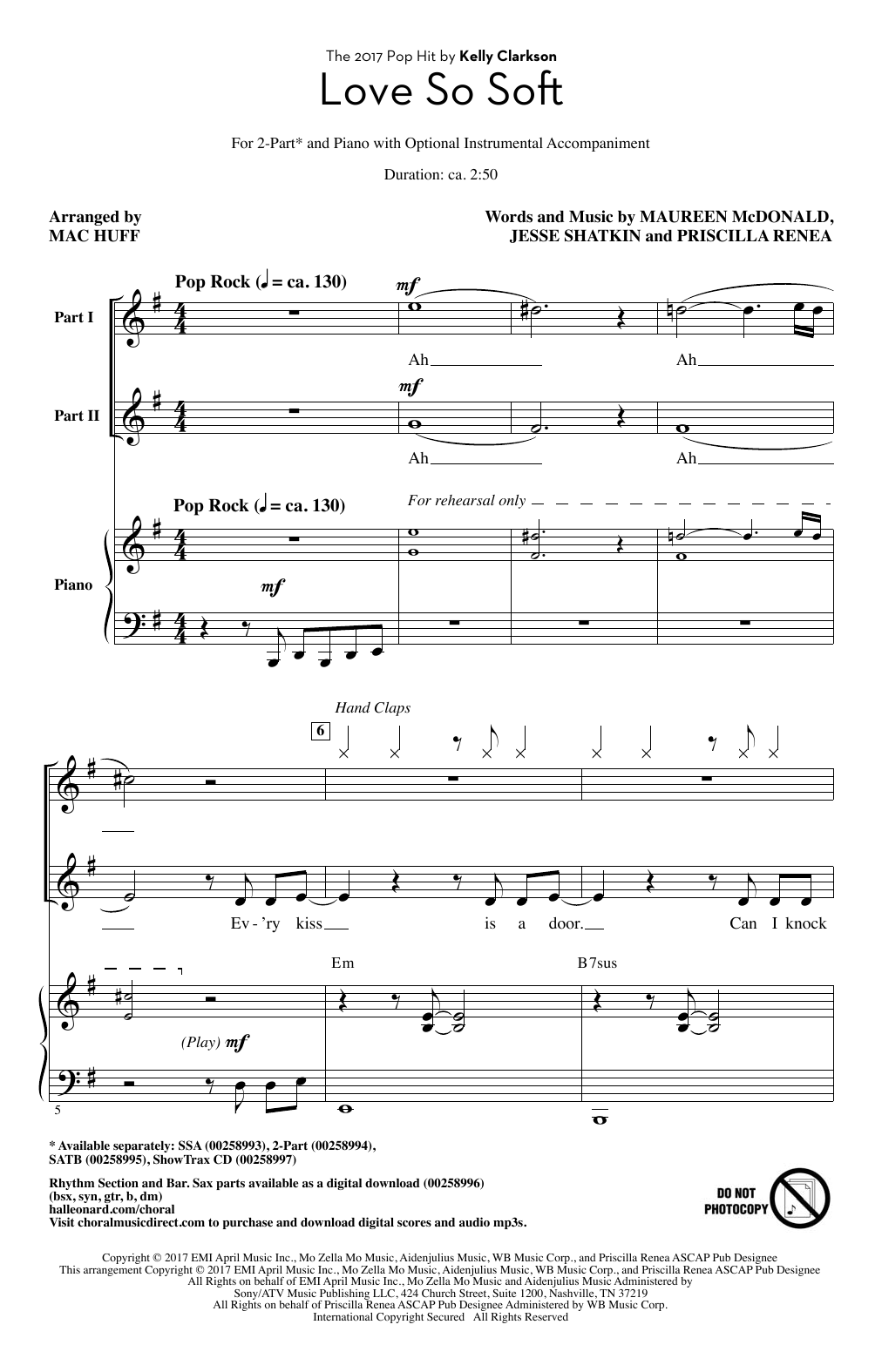 Download Mac Huff Love So Soft Sheet Music and learn how to play 2-Part Choir PDF digital score in minutes