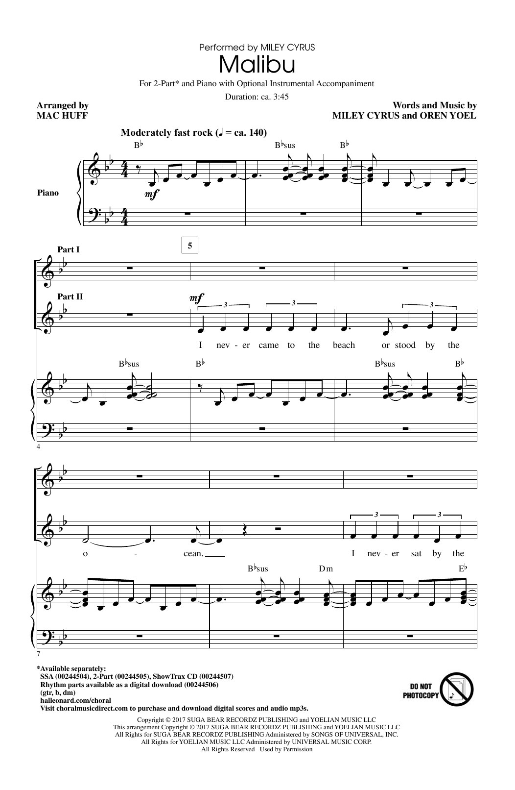 Download Mac Huff Malibu Sheet Music and learn how to play 2-Part Choir PDF digital score in minutes