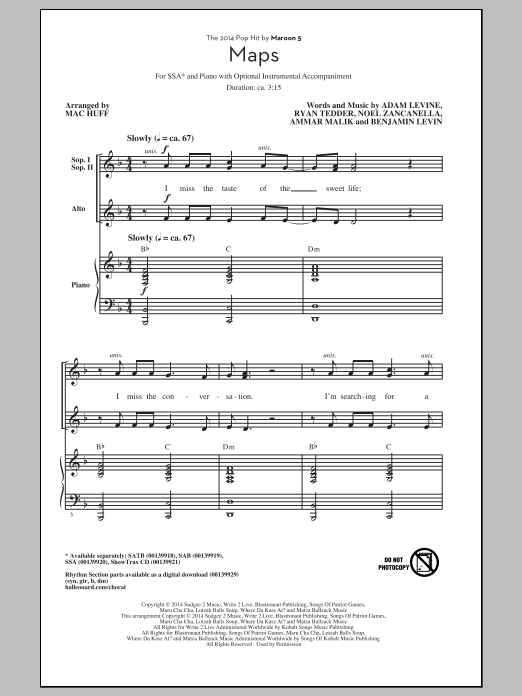 Download Maroon 5 Maps (arr. Mac Huff) Sheet Music and learn how to play SATB PDF digital score in minutes