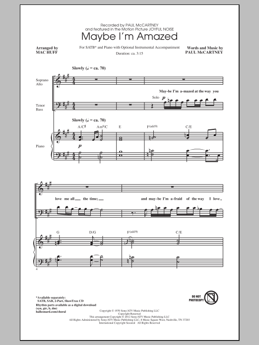 Download Paul McCartney Maybe I'm Amazed (arr. Mac Huff) Sheet Music and learn how to play SAB PDF digital score in minutes