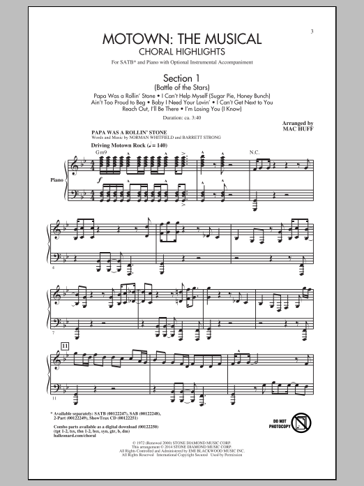 Download Mac Huff Motown The Musical (Choral Highlights) Sheet Music and learn how to play SATB PDF digital score in minutes