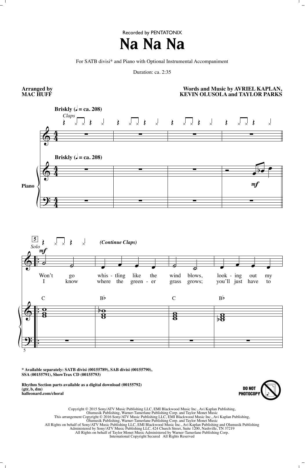 Download Mac Huff Na Na Na Sheet Music and learn how to play SATB PDF digital score in minutes
