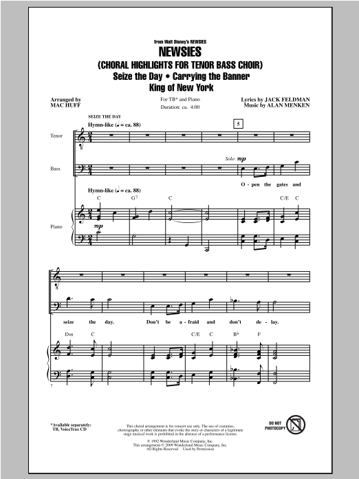 Download Mac Huff Newsies (Choral Highlights) Sheet Music and learn how to play TB PDF digital score in minutes