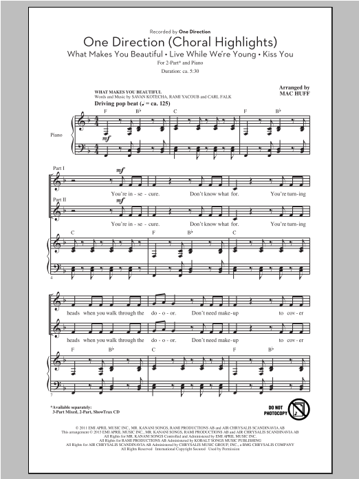 Download Mac Huff One Direction (Choral Highlights) Sheet Music and learn how to play 3-Part Mixed PDF digital score in minutes