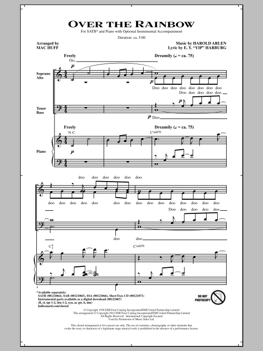 Download Harold Arlen Over The Rainbow (arr. Mac Huff) Sheet Music and learn how to play SAB PDF digital score in minutes