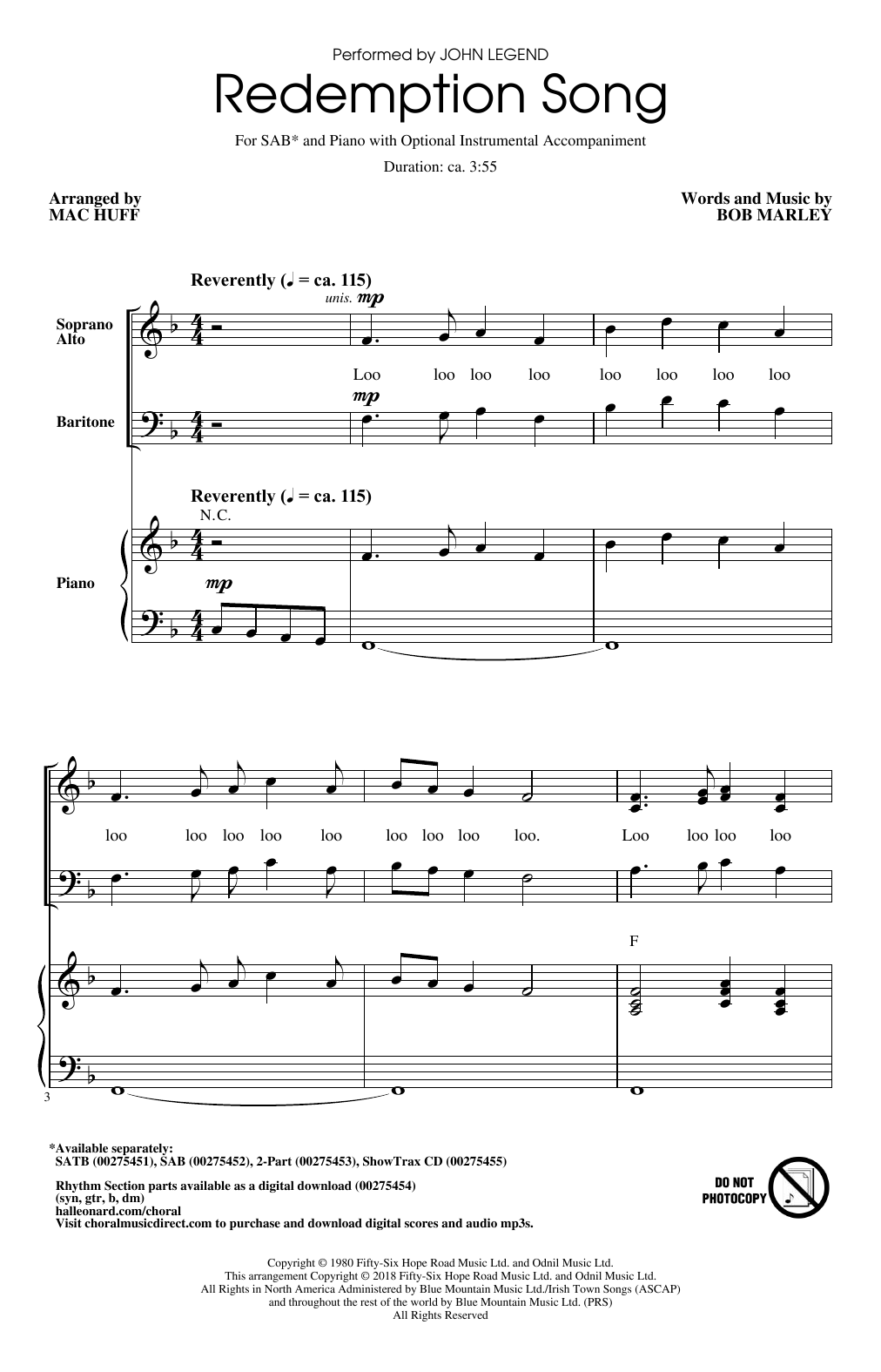 Download Mac Huff Redemption Song Sheet Music and learn how to play 2-Part Choir PDF digital score in minutes