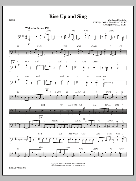Download Mac Huff Rise Up And Sing - Bass Sheet Music and learn how to play Choir Instrumental Pak PDF digital score in minutes