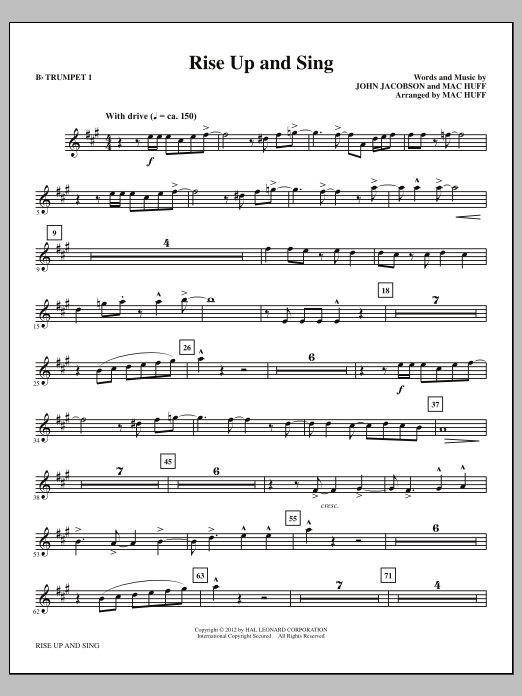 Download Mac Huff Rise Up And Sing - Bb Trumpet 1 Sheet Music and learn how to play Choir Instrumental Pak PDF digital score in minutes