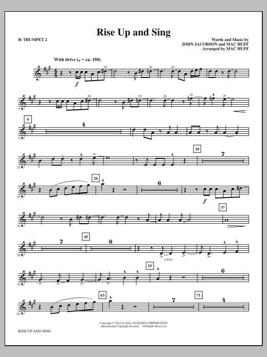Download Mac Huff Rise Up And Sing - Bb Trumpet 2 Sheet Music and learn how to play Choir Instrumental Pak PDF digital score in minutes
