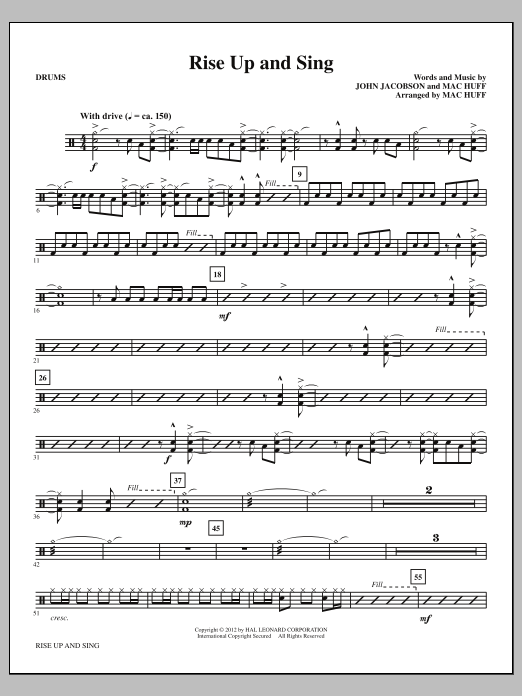 Download Mac Huff Rise Up And Sing - Drums Sheet Music and learn how to play Choir Instrumental Pak PDF digital score in minutes