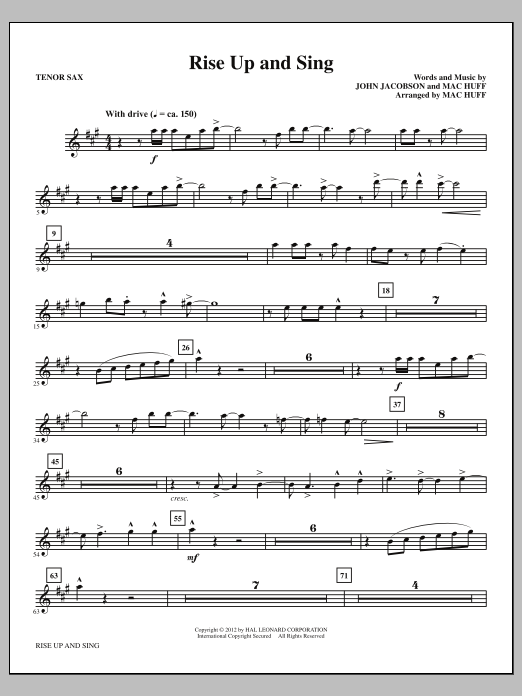 Download Mac Huff Rise Up And Sing - Tenor Sax Sheet Music and learn how to play Choir Instrumental Pak PDF digital score in minutes