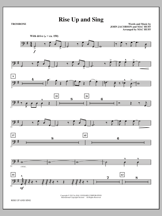 Download Mac Huff Rise Up And Sing - Trombone Sheet Music and learn how to play Choir Instrumental Pak PDF digital score in minutes