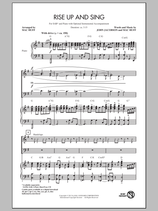 Download Mac Huff Rise Up And Sing Sheet Music and learn how to play 2-Part Choir PDF digital score in minutes