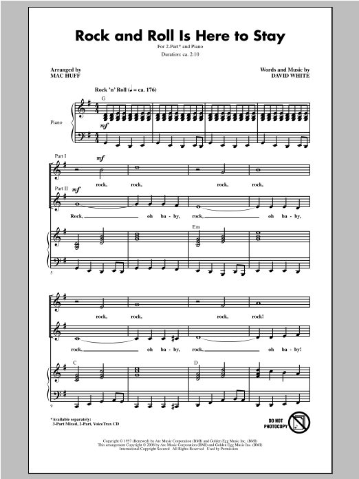 Download David White Rock And Roll Is Here To Stay (arr. Mac Huff) Sheet Music and learn how to play 2-Part Choir PDF digital score in minutes
