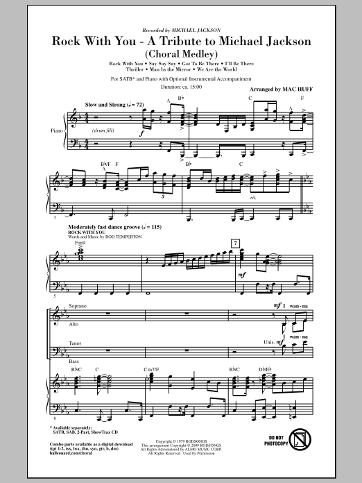 Download Mac Huff Rock With You - A Tribute to Michael Jackson (Medley) Sheet Music and learn how to play 2-Part Choir PDF digital score in minutes