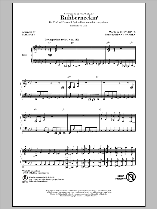 Download Elvis Presley Rubberneckin' (arr. Mac Huff) Sheet Music and learn how to play SSA PDF digital score in minutes