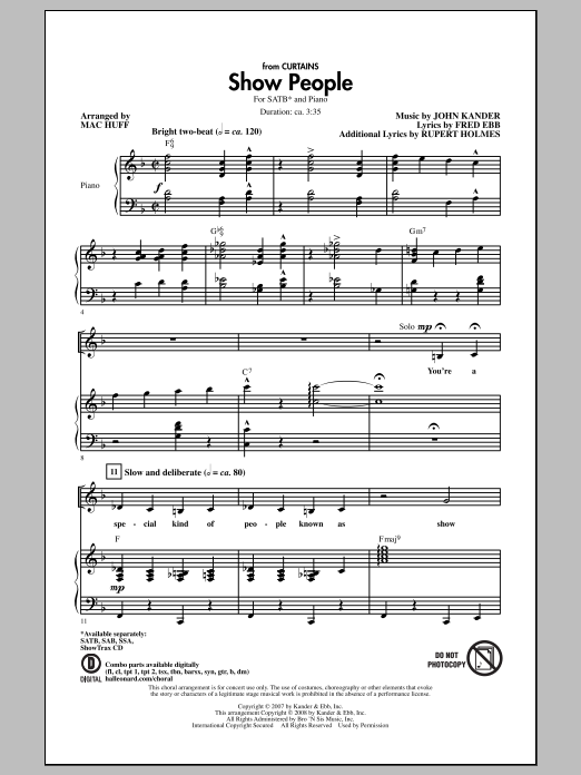 Download Kander & Ebb Show People (arr. Mac Huff) Sheet Music and learn how to play SATB PDF digital score in minutes