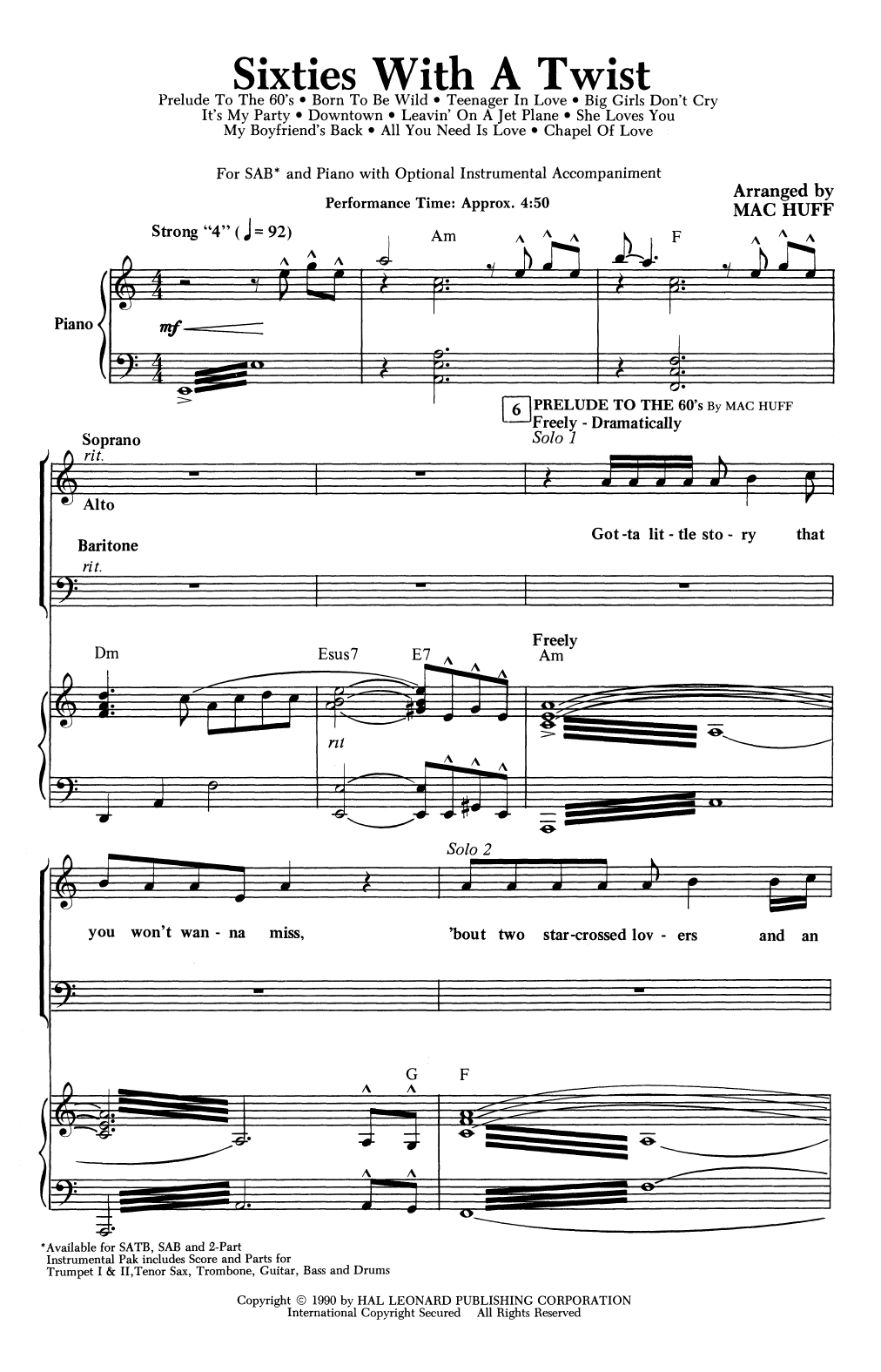 Download Mac Huff Sixties With A Twist (Medley) Sheet Music and learn how to play 2-Part Choir PDF digital score in minutes